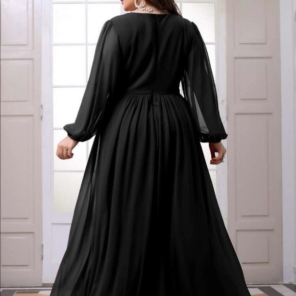 Plus Contrast Sequin Floral Appliqué Wrap Chiffon Dress Black from SHEIN - Picture 2 of 11